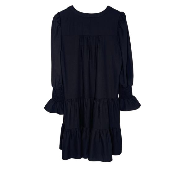 Pomander Place Crepe Kenzo V-Neck Tiered Mini Swing Dress Black Women's Size M - Picture 10 of 12